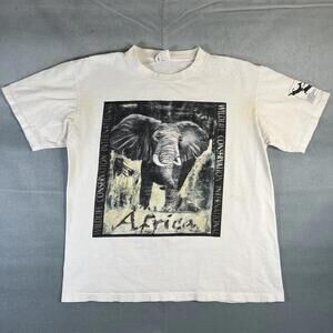 Vintage 90s Africa Wildlife Conservation T Shirt Mens Large White Single Stitch